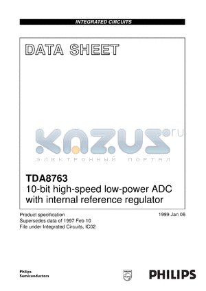TDA8763M/3/C3 datasheet - 10-bit high-speed low-power ADC with internal reference regulator