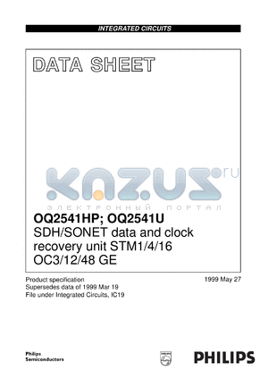 OQ2541HP/C2 datasheet - SDH/SONET data and clock recovery unit STM1/4/16 OC3/12/48 GE