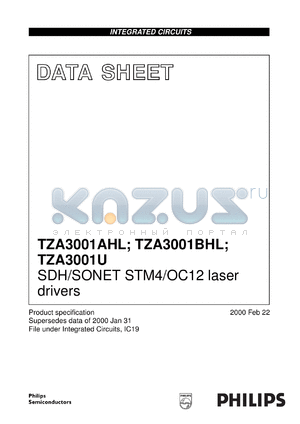 TZA3001BHL/C1 datasheet - SDH/SONET STM4/OC12 laser drivers