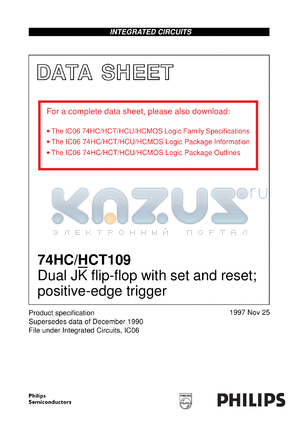 74HCT109U datasheet - Dual JK flip-flop with set and reset; positive-edge trigger