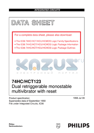 74HCT123U datasheet - Dual retriggerable monostable multivibrator with reset