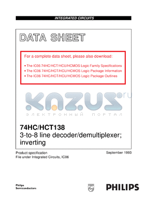 74HCT138NB datasheet - 3-to-8 line decoder/demultiplexer; inverting