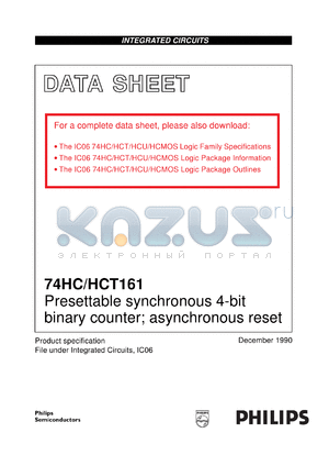 74HCT161U datasheet - Presettable synchronous 4-bit binary counter; asynchronous reset