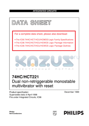 74HCT221DB datasheet - Dual non-retriggerable monostable multivibrator with reset