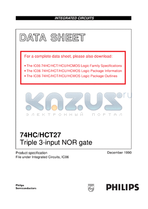 74HC27NB datasheet - Triple 3-input NOR gate