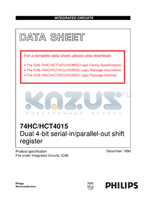 74HCT4015U datasheet - Dual 4-bit serial-in/parallel-out shift register