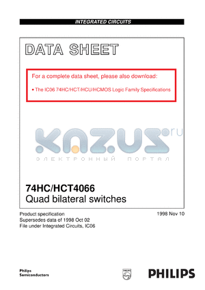 74HC4066NB datasheet - Quad bilateral switches
