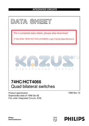 74HCT4066NB datasheet - Quad bilateral switches