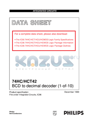 74HCT42U datasheet - BCD to decimal decoder (1-of-10)