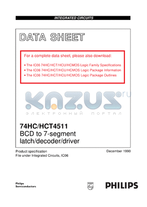 74HCT4511U datasheet - BCD to 7-segment latch/decoder/driver