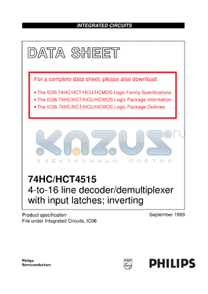 74HC4515N3 datasheet - 4-to-16 line decoder/demultiplexer with input latches; inverting