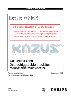 74HC4538U datasheet - Dual retriggerable precision monostable multivibrator