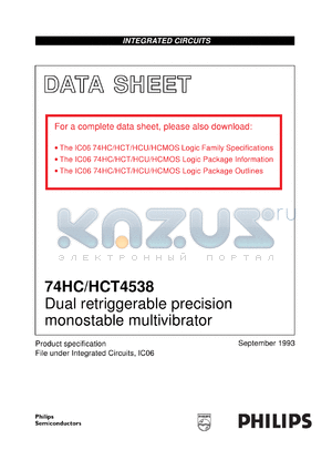 74HCT4538U datasheet - Dual retriggerable precision monostable multivibrator