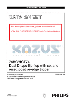 74HCT74CU datasheet - Dual D-type flip-flop with set and reset; positive-edge trigger