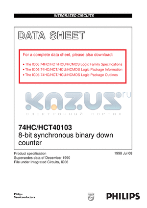 74HCT40103U datasheet - 8-bit synchronous binary down counter