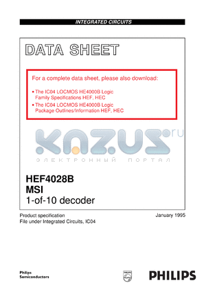 HEF4028BDB datasheet - 1-of-10 decoder