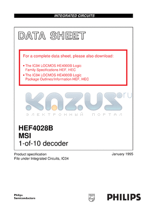 HEF4028BPB datasheet - 1-of-10 decoder