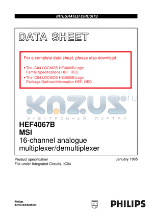 HEF4067BDB datasheet - 16-channel analogue multiplexer/demultiplexer