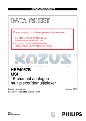 HEF4067BPB datasheet - 16-channel analogue multiplexer/demultiplexer