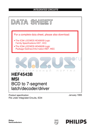 HEF4543BDB datasheet - BCD to 7-segment latch/decoder/driver