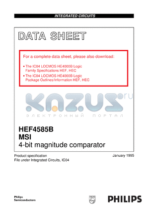 HEF4585BDB datasheet - 4-bit magnitude comparator