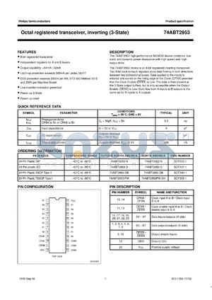 74ABT2953DB datasheet - Octal registered transceiver, inverting (3-State)