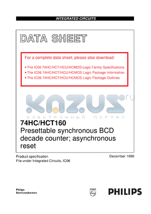 74HC160U datasheet - Presettable synchronous BCD decade counter; asynchronous reset