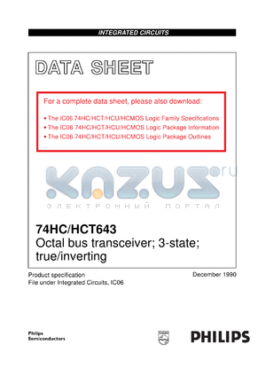 74HC643N datasheet - Octal bus transceiver; 3-state; true/inverting