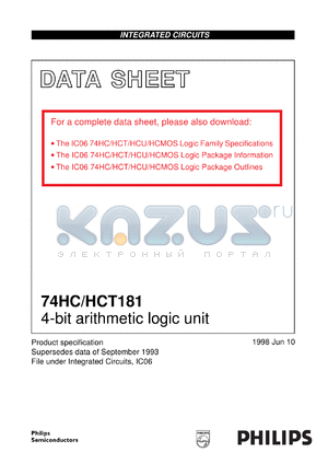 74HC181U datasheet - 4-bit arithmetic logic unit