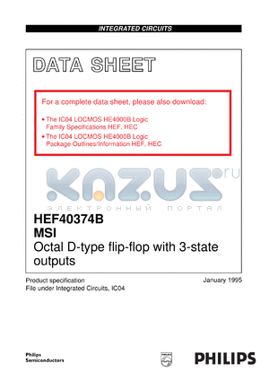 HEF40374BDB datasheet - Octal D-type flip-flop with 3-state outputs