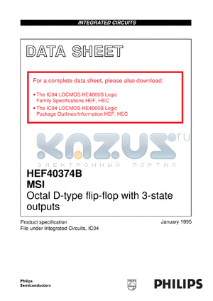 HEF40374BU datasheet - Octal D-type flip-flop with 3-state outputs