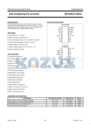 MC1408-8F datasheet - 8-Bit D/A Converter