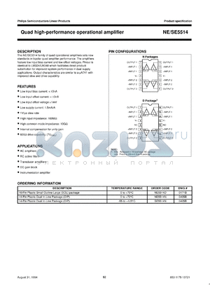NE5514NB datasheet - Quad high-performance operational amplifier