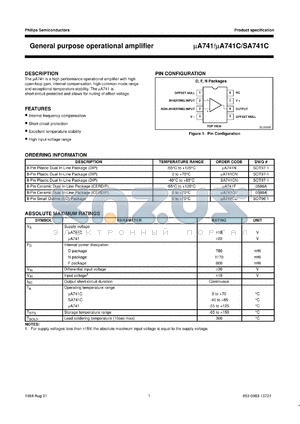 UA741CNB datasheet - General purpose operational amplifier