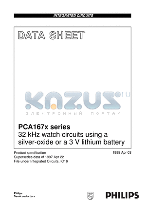 PCA1675U/F2 datasheet - 32 kHz watch circuits using a silver-oxide or a 3 V lithium battery