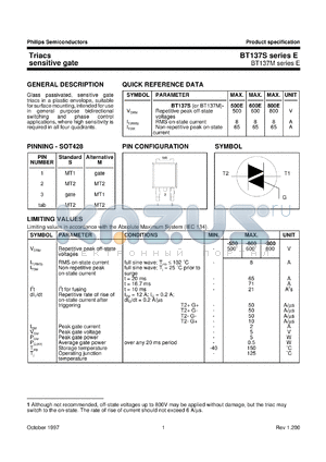 BT137M-600E datasheet - Triacs sensitive gate