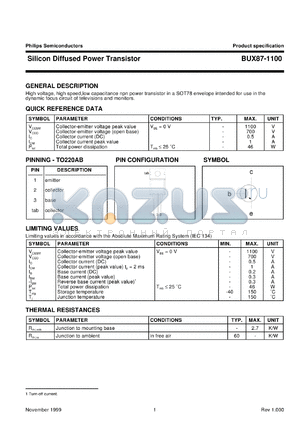 BUX87-1100 datasheet - Silicon Diffused Power Transistor