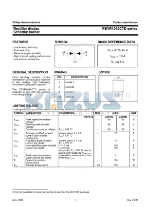 PBYR1035CTD datasheet - Rectifier diodes Schottky barrier