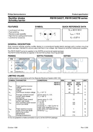 PBYR1535CT datasheet - Rectifier diodes Schottky barrier