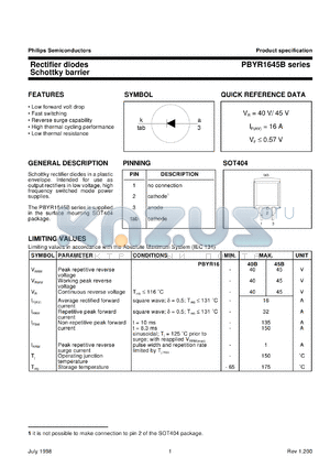 PBYR1635B datasheet - Rectifier diodes Schottky barrier