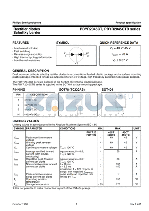 PBYR2035CTB datasheet - Rectifier diodes Schottky barrier