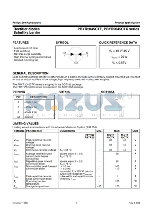 PBYR2035CTX datasheet - Rectifier diodes Schottky barrier