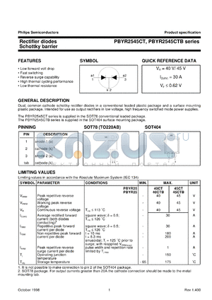 PBYR2535CT datasheet - Rectifier diodes Schottky barrier