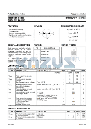 PBYR3035WT datasheet - Rectifier diodes Schottky barrier