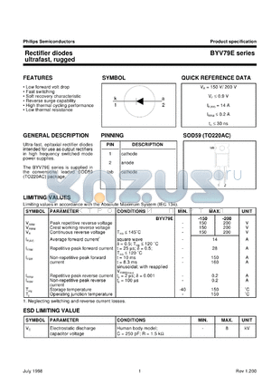 BYV79E-100 datasheet - Rectifier diodes ultrafast, rugged