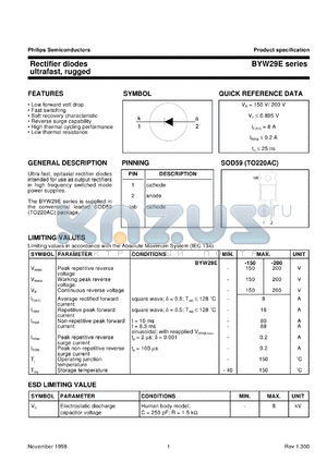 BYW29E-100 datasheet - Rectifier diodes ultrafast, rugged