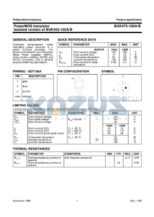 BUK475-100B datasheet - PowerMOS transistor Isolated version of BUK455-100A/B