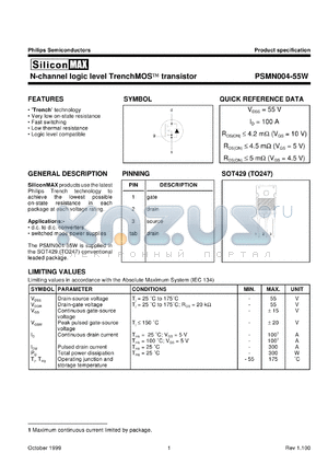 PSMN004-55W datasheet - N-channel logic level TrenchMOS(TM) transistor