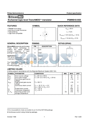 PSMN010-55D datasheet - N-channel logic level TrenchMOS(TM) transistor