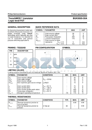 BUK9505-30A datasheet - TrenchMOS(TM) transistor Logic level FET
